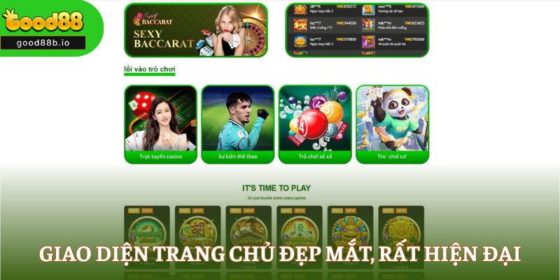 Giao diện trang chủ đẹp mắt, rất hiện đại